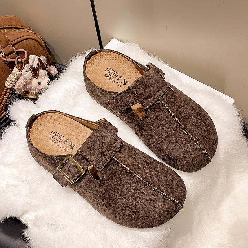 Thick sole inner height increase two wear Birkenstock shoes bag head half slippers women wear 2025 new autumn retro Birkenstock slippers