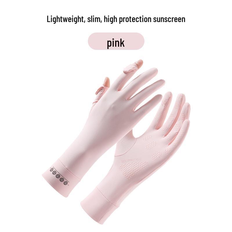 Women's UPF 50+ Anti-UV Cycling Gloves - Non-Slip, Breathable, Ice Silk, Thin, Long, Two-Finger Flip-Top