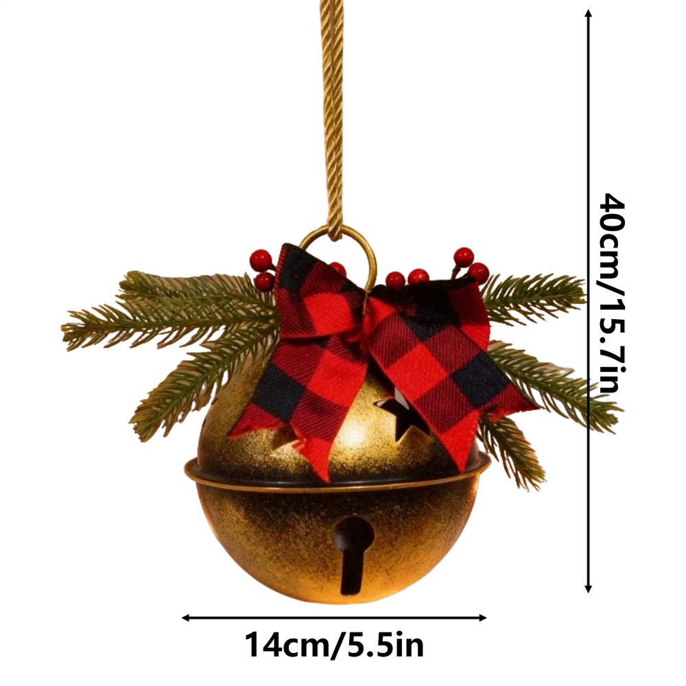 Christmas Gold Bell Ornament Metal Christmas Tree Large Jingle Bell Classic Hangable Pendant For Window Staircase Wall