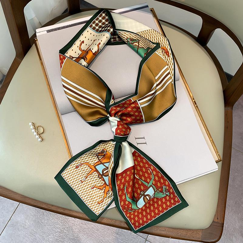 

Новый весенне-осенний тонкий узкий длинный шарф с принтом для женской повязки на голову, декоративный шарф-стример, модный шарф для завязывания 15*145cm