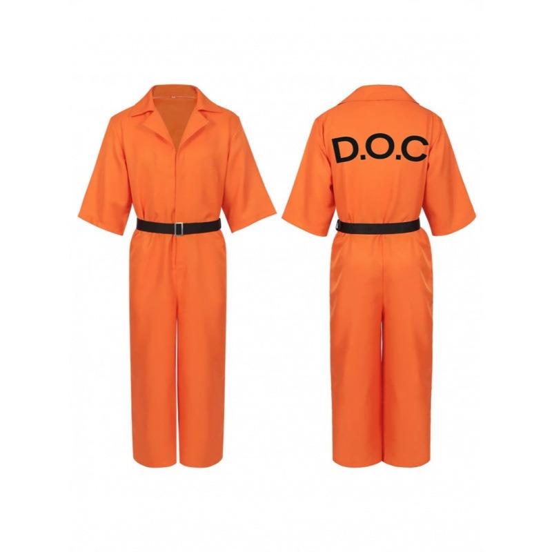 Halloween Luigi Costume Prison Uniform Cosplay onesie Orange Prison Uniform