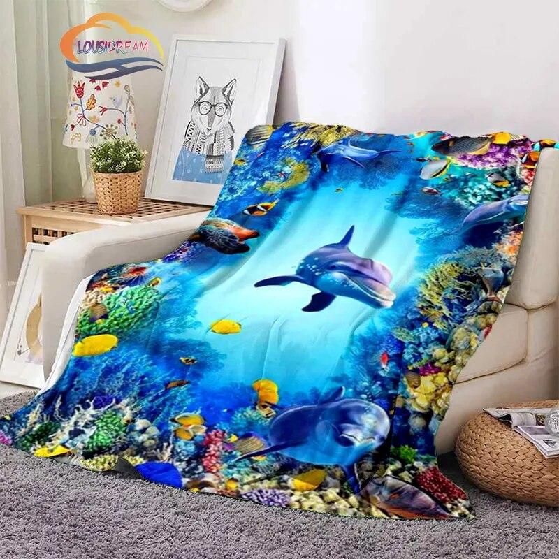 Sea Animal World Series Blanket Cute Oceanic Dolphins Super Soft Delphinids Pattern Sofa Bed Children's