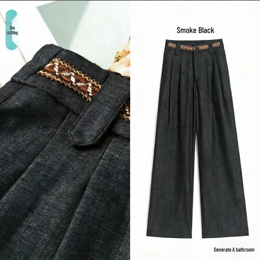 

Spring Luxury Mulberry Silk and Lyocell Wide-Leg High-Waist Denim Pants 2XL (145-160 jin)