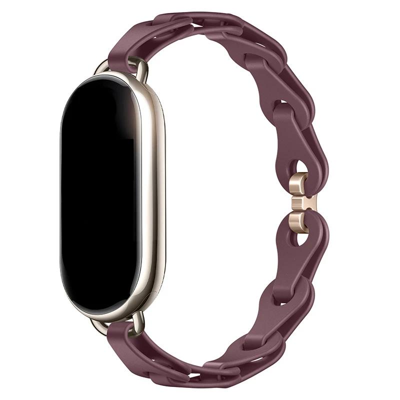 Rubber Strap for Xiaomi Mi Band 8 Stainless Steel Buckle Bracelet for Miband 8 NFC Fashion Lady Style Replacement Silicone Band