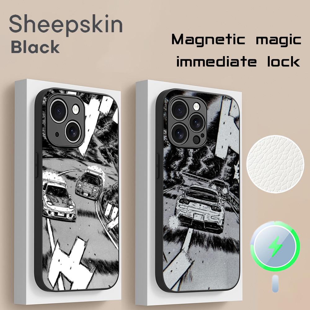 Initial D Super cool racing pattern Phone Case For iPhone 16 15 14 13 12 11 Plus Pro Max High-end Luxury Magsafe Sheepskin