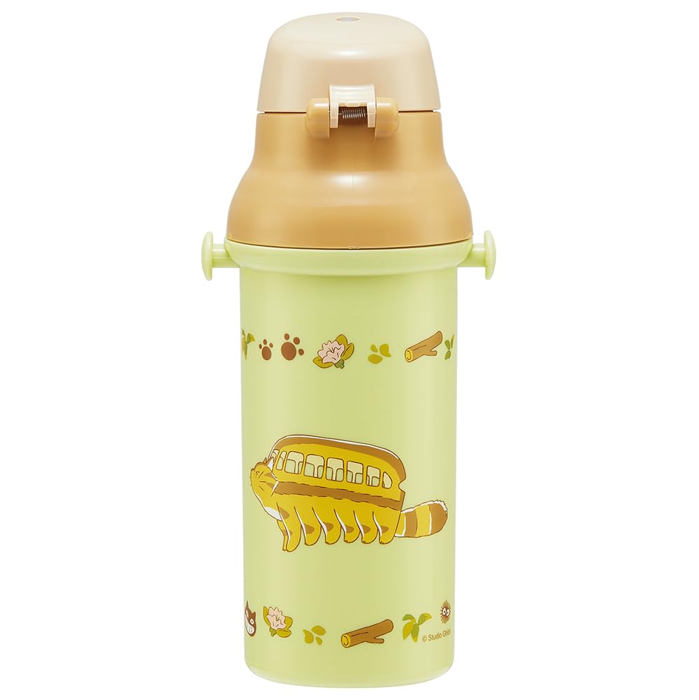 Skater Wasserflasche aus Kunststoff, 480 ml, mit einem Druck, antibakteriell, kinderfreundlich, leicht, antibakterielle Behandlung, hergestellt in Japan, Ghibli, Totoro, Katze, Bus, Jungen