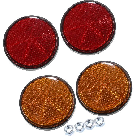 4 Pcs M6x1.0 Orange Red Plastic Universal Round Screw Mount Reflective Warning Reflector with Nut for Motorcycle Bike Replacement Car Parts