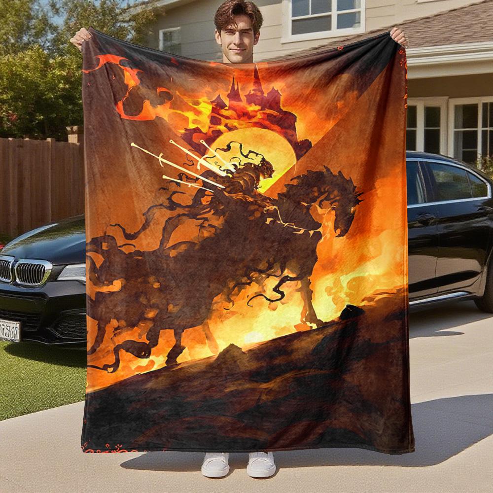 1pc Castle Fire Horse - Throw Blanket, Soft, Flannel Blankets, Living Room, All Seasons Use-1021157
