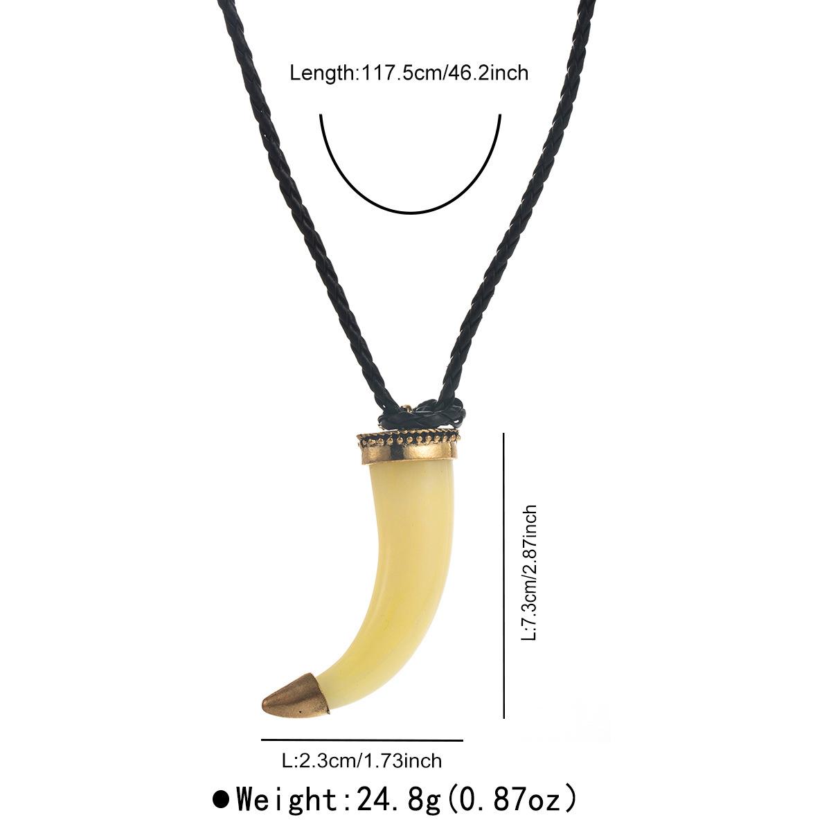 

New Fall Winter Fashion Exaggerated Resin Horn Pendant Braided Rope Long Chain Necklace Women Jewelry