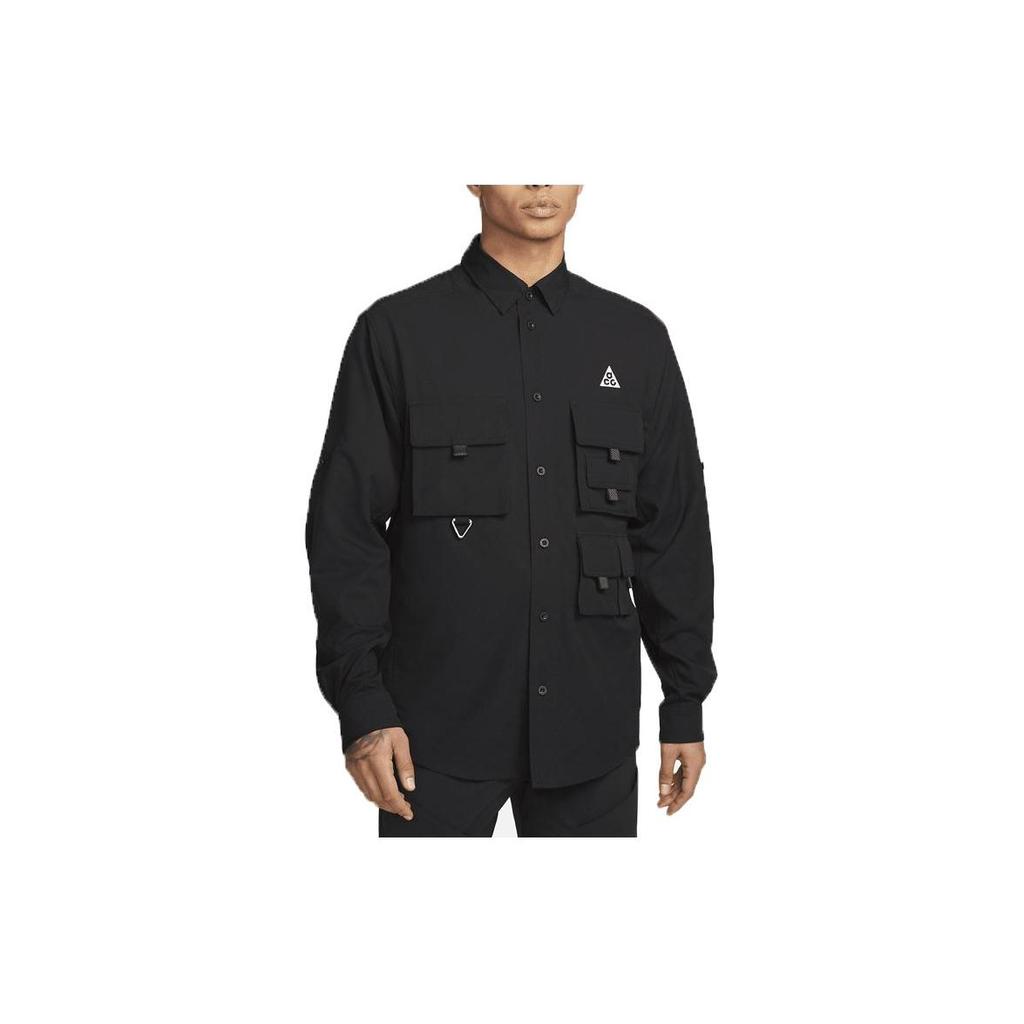 Nike Solid Color Multi-Pocket Collared Single-Breasted Jacket Men Outerwear Black DN3936-010