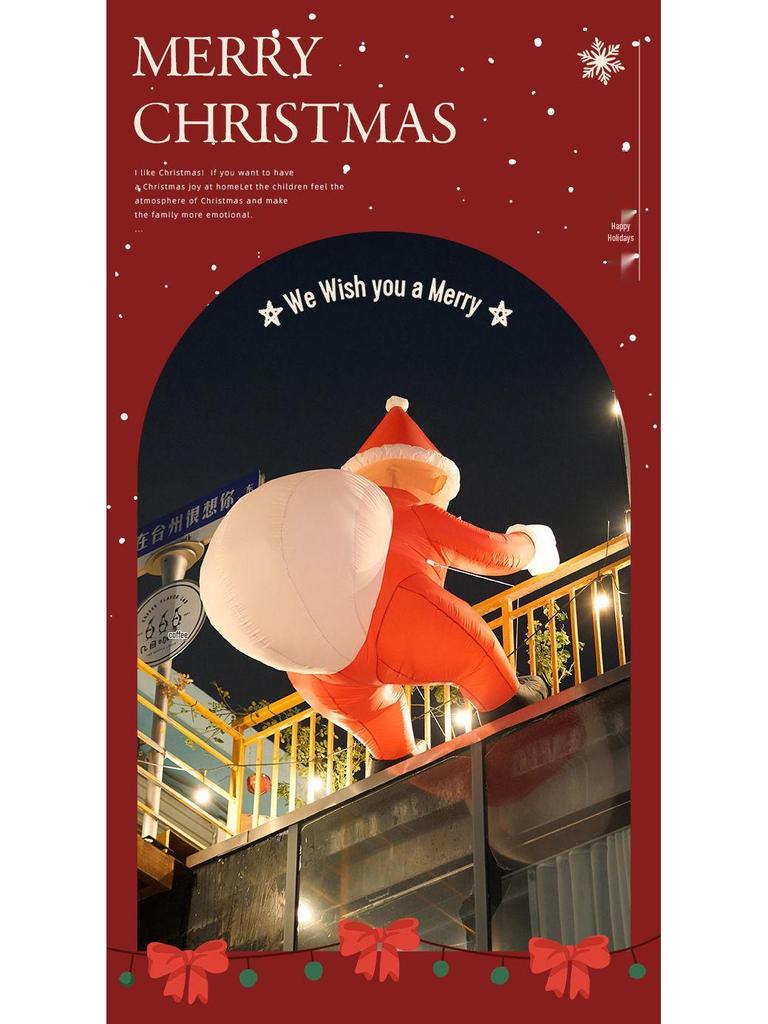 Santa Claus Climbing Window Light-Up Hat Figurine - Christmas Outdoor Inflatable Decoration