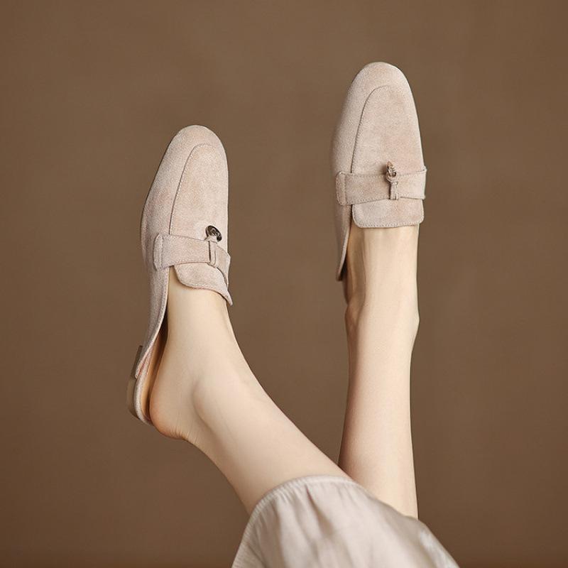 New Women's Bag Head Slippers Low Heel Slippers Large Size Shoes Flat Half Slippers Muller Cool Slippers Summer Half Drag Women