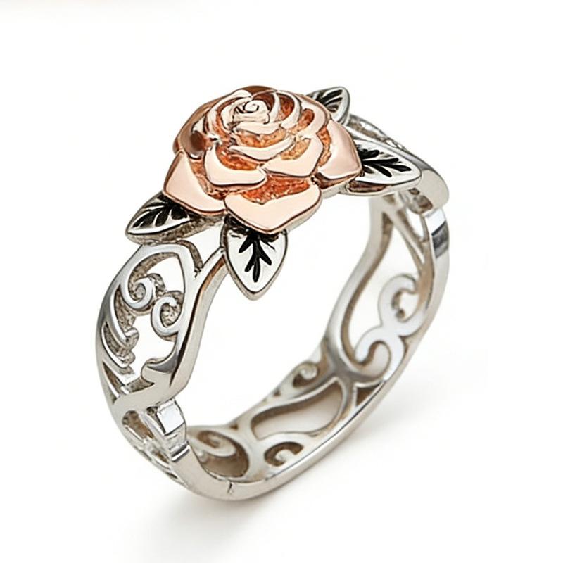 

Rose Gold Two-color Flower Ring, European and American Retro Women s Color Separation Engagement Ring, Bracelet Accessory 9