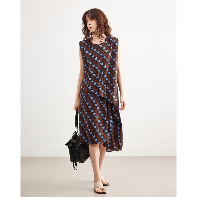 Women s Pure Cotton Retro Colorblock Sleeveless Midi Dress L