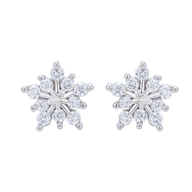 Fashion Zircon Snowflake Stud Earrings, Full Diamond Pentagram Christmas Earrings, Exquisite And Small Versatile Accessories