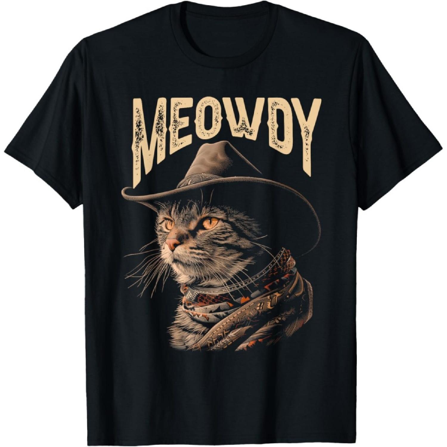 Graphic Meowdy Classic Art Cat Meme Country Music Cowboy Cat T-Shirt S