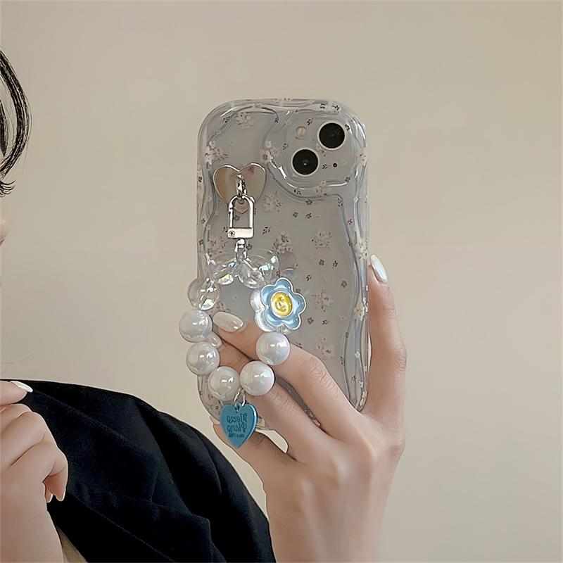 Ins Korean Cute Flower Laser Bracelet Transparent Phone Case For Iphone 14 13 12 Pro Max 11 Floral Shockproof Soft Cover Funda