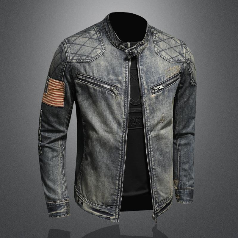 Marvel Venom Denim-Motorradjacke für Herren – Herbst 2024, Retro-Arbeitskleidung mit Stehkragen.