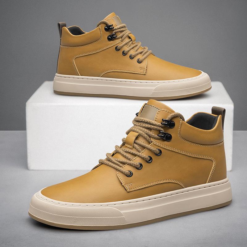 Fashion Men's High Top Shoes Autumn Winter Classic Men's Genuine Leather Casual Shoes Inner Elevated Shoes Outdoor Work Dress Shoes