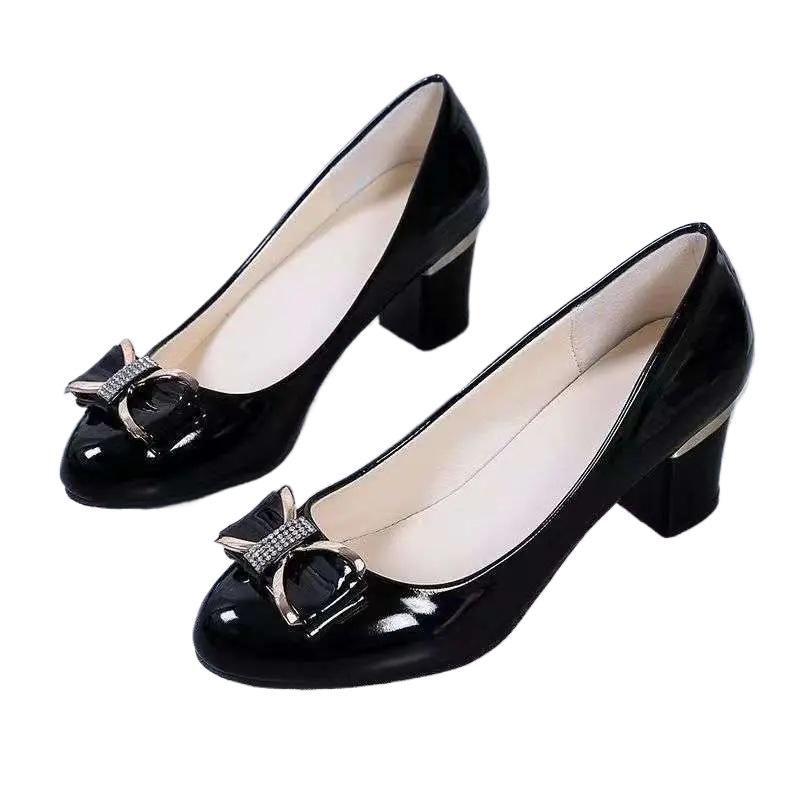 Fashion Spring Autumn Soft Bottom Large Size Women's Shoes Buckle Mid Heel Four Seasons Single Shoes Rubber Upgraded Version 34-42 Code