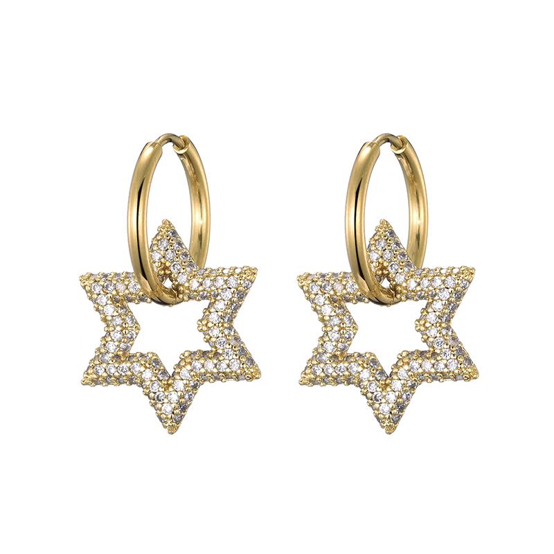

LOVBEAFAS New Star Round Stainless Steel Hoop Earrings For Women Cubic Zirconia Geometric Gold Color Wedding Elegant Zircon білий