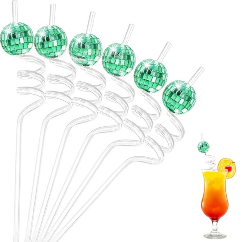 6Pcs/set Discos Decorative Straws Plastic Cocktail Straws Glitter Mirror Discos Balls Drinking Decor for Discos Party