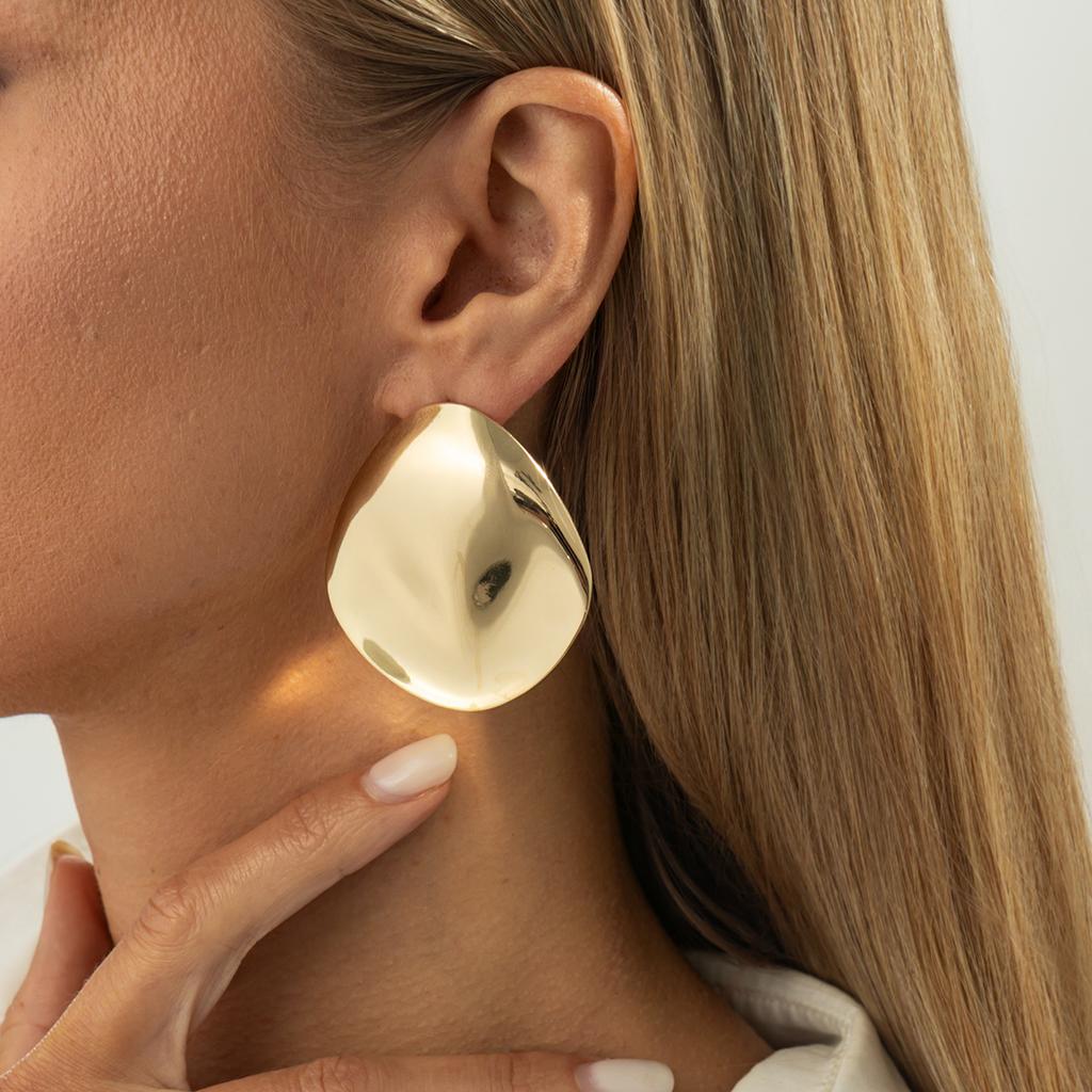 Salircon Boucles d'Oreilles Clous Oversize Métal Lisse Lourd Ovale Boucles d'Oreilles Piercing Géométrique Punk Mode Femme Statement Bijoux