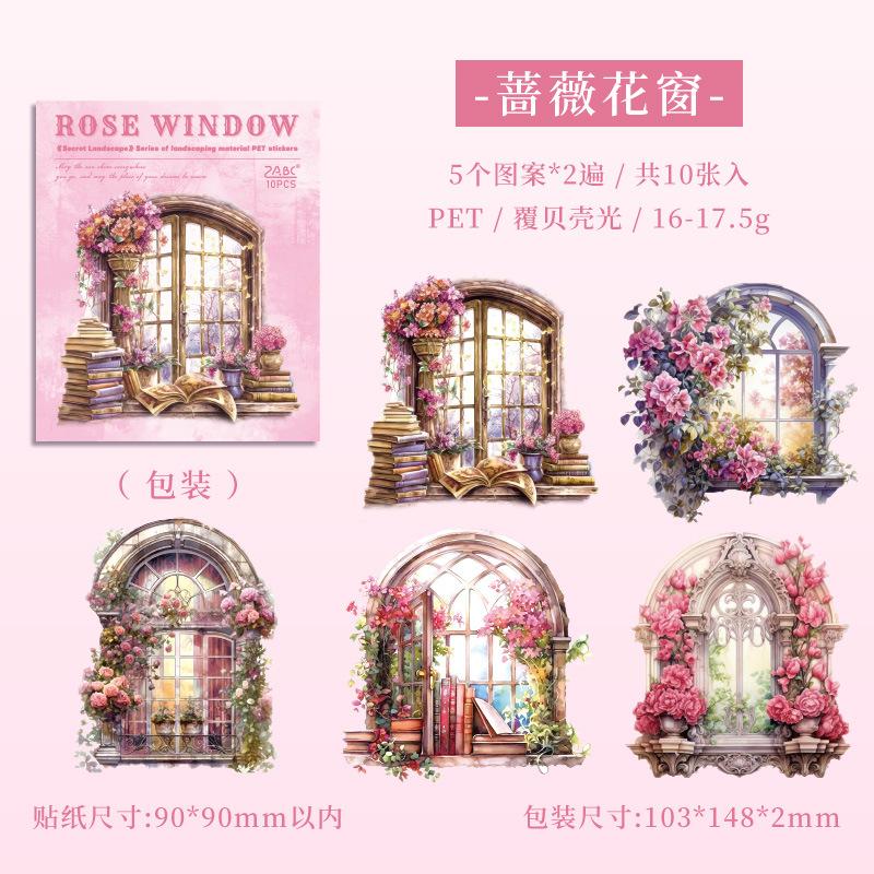 10 pcs Vintage Window PET Stickers pack Creativity Adhesive Diy Hand Account Diary Album Scrapbooking material Craft Supplies