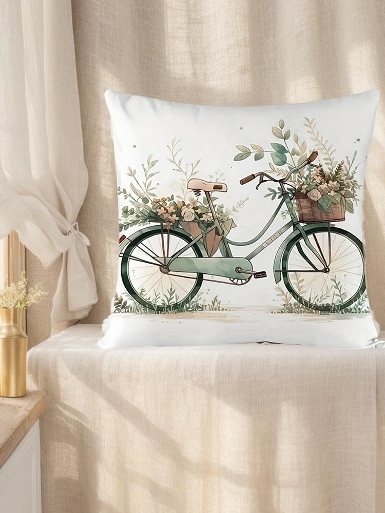 1pc Charming Bicycle Pattern Throw Pillow Cover - Comfortable & Decorative 18x18inch for Living Room Sofa Bedroom.