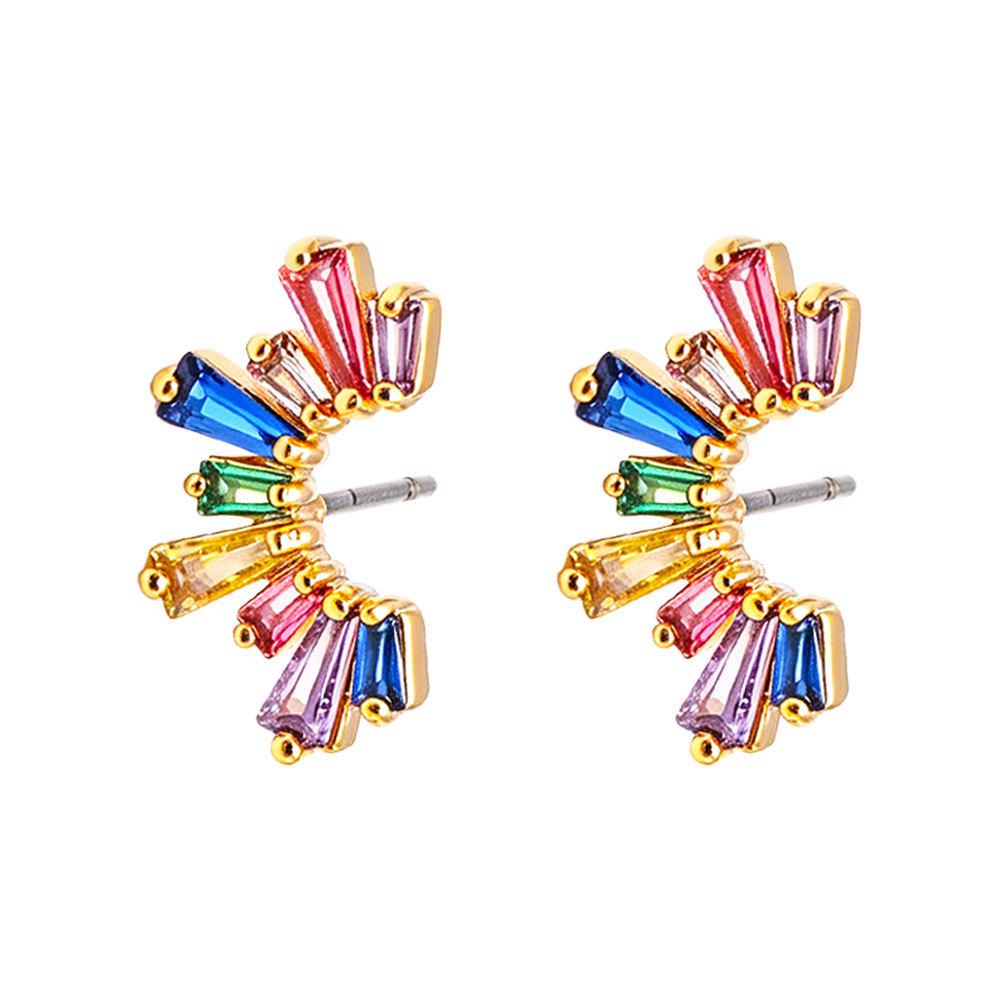 Cross-border Hot Selling Sweet Temperament Stud Earrings with Mixed Color Zirconia - Women's Accessories