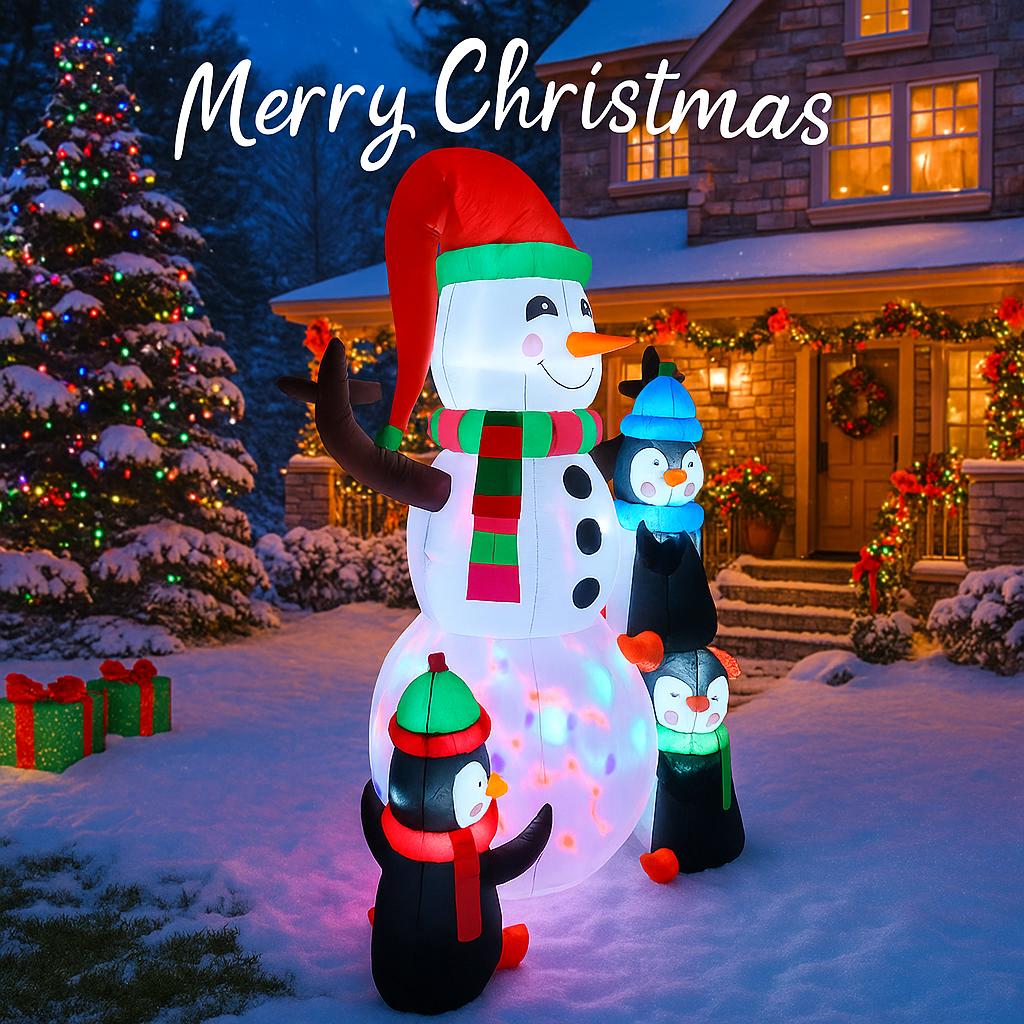 5.9FT LED Inflatable Xmas Yard Decor Snowman Penguin Set Christma Toy Gift Home Decoration Ornament Xmas Supplies Holiday Decor