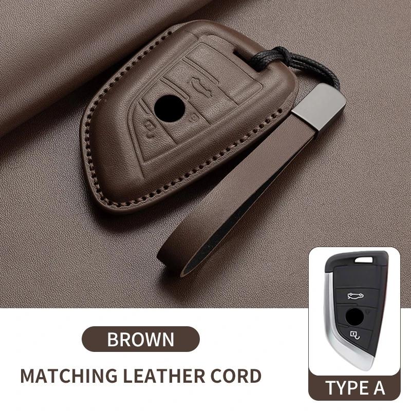 Genuine Leather Auto Smart Key Fob Cover Case Housing Fit For Bmw X1 X3 X5 X6 X7 1 3 5 6 7 Series G20 G30 G11 F15 F16 G01 G02 F48 Keyless Key Fob