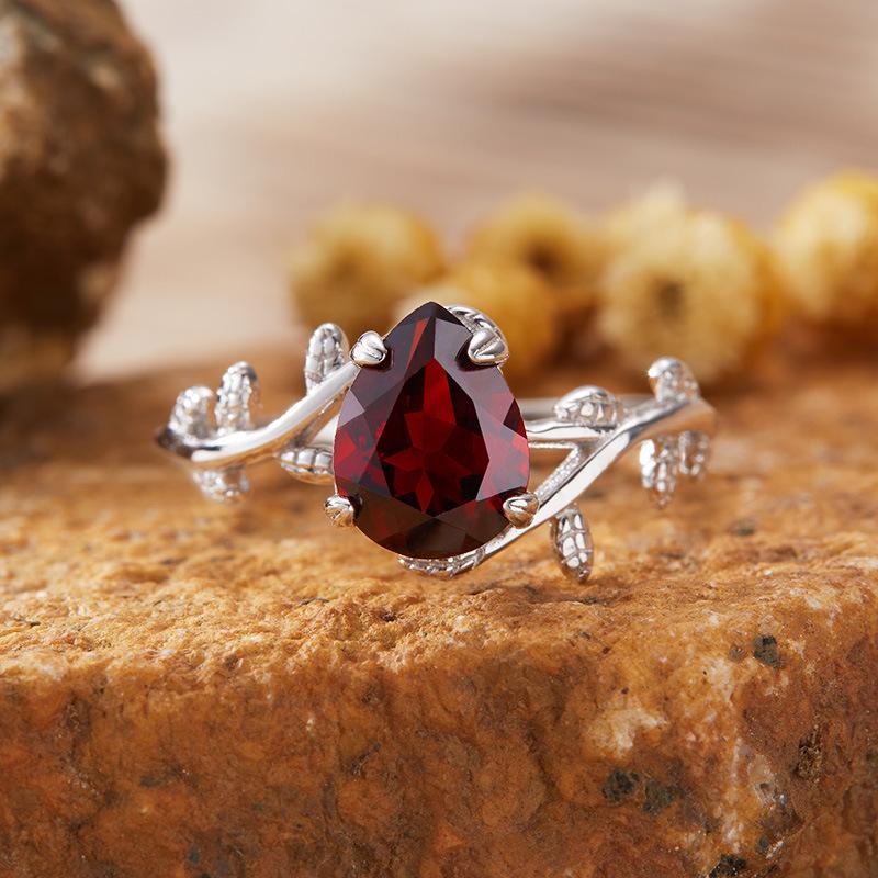 

Water Drop Shape Natural Citrine Amethyst Ring Women S S925 Sterling Silver Jewelry Leaf Model