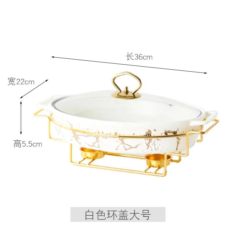Nordic Style Oval Ceramic Soup Pot Household Hotel Tableware Casserole Holder Candle Heating Fish Plate Binaural Dry Pot