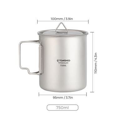 Taza de agua de titanio TOMSHOO, taza de café portátil ultraligera de 750ml, taza de té con tapa y plegable