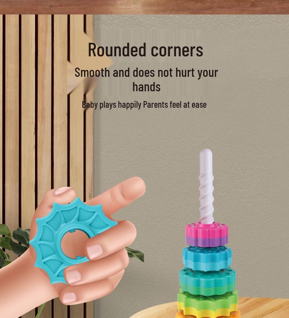 Cross-Border Rainbow Rotating Stacking Tower: Infant Cognitive Enlightenment & Geometric Education Toy