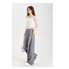 Casual Women's Bow Embroidered Striped Suit Relaxed Gray High Waist Draped Wide Leg Pants