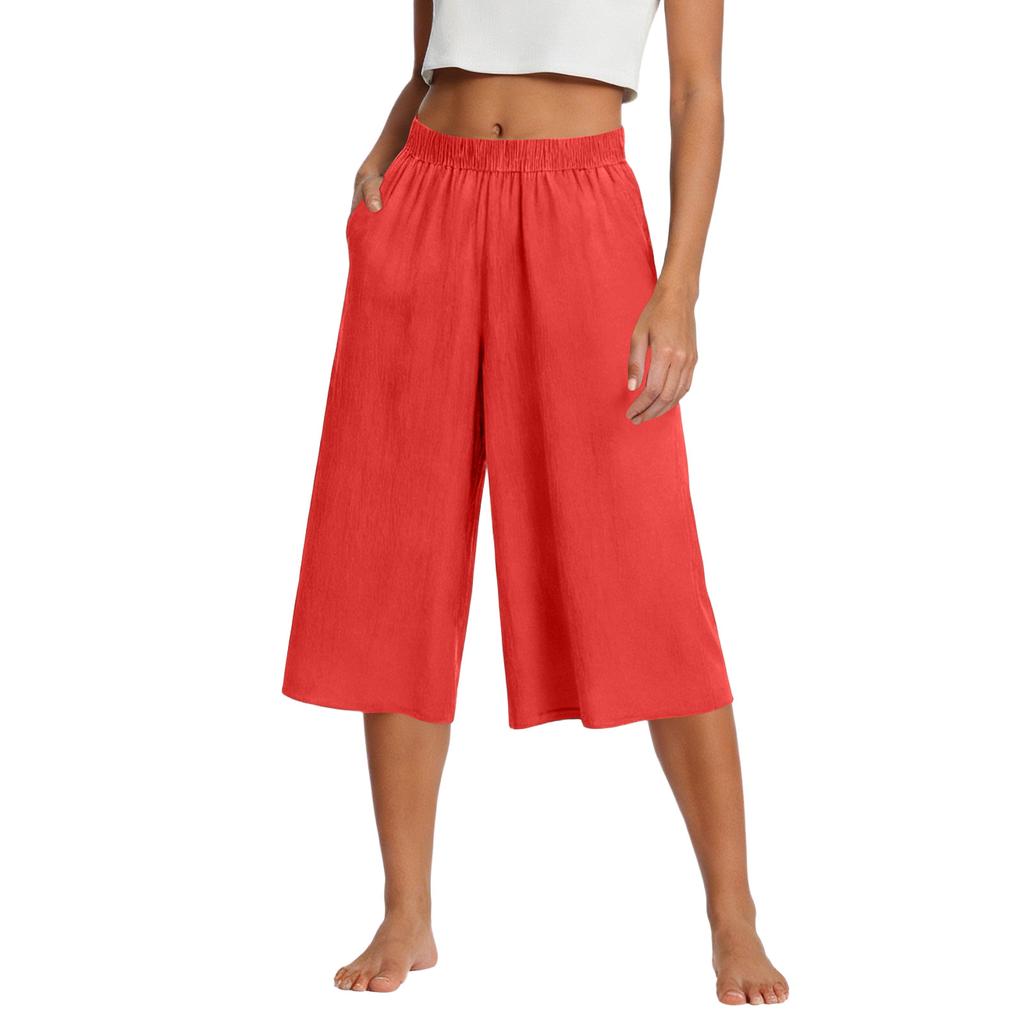 Womens Baggy Wide Leg Pants Summer High Waisted Palazzo Pants Beach Vacation Casual Trousers With Pockets