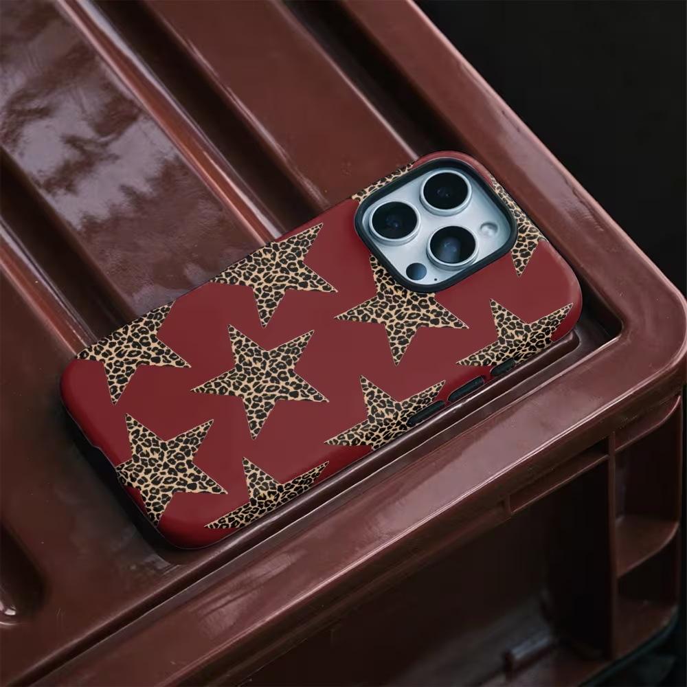 American retro leopard print pentagram film mobile phone case custom iPhone11promax double-layer anti-drop case