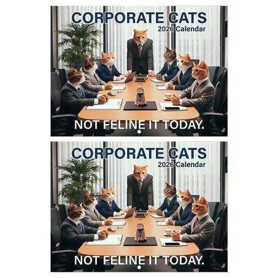 Corporate Cat 2026 Calendar Vertical Wall Hanging Calendar with 12 Kitten Illustrations 12 Monthly Planner for Office Home Organizing Scheduling