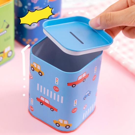 Square Tinplate Piggy Bank Cartoon Coin Cash Storage Jar Container Children Money Saving Box Decoration Boys Girls Gift