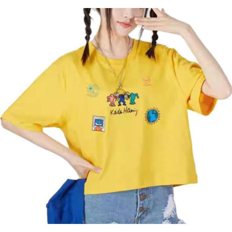 Adidas Neo X Keith Haring T Shirts Women's Yellow Crew Neck Moderate HD7253