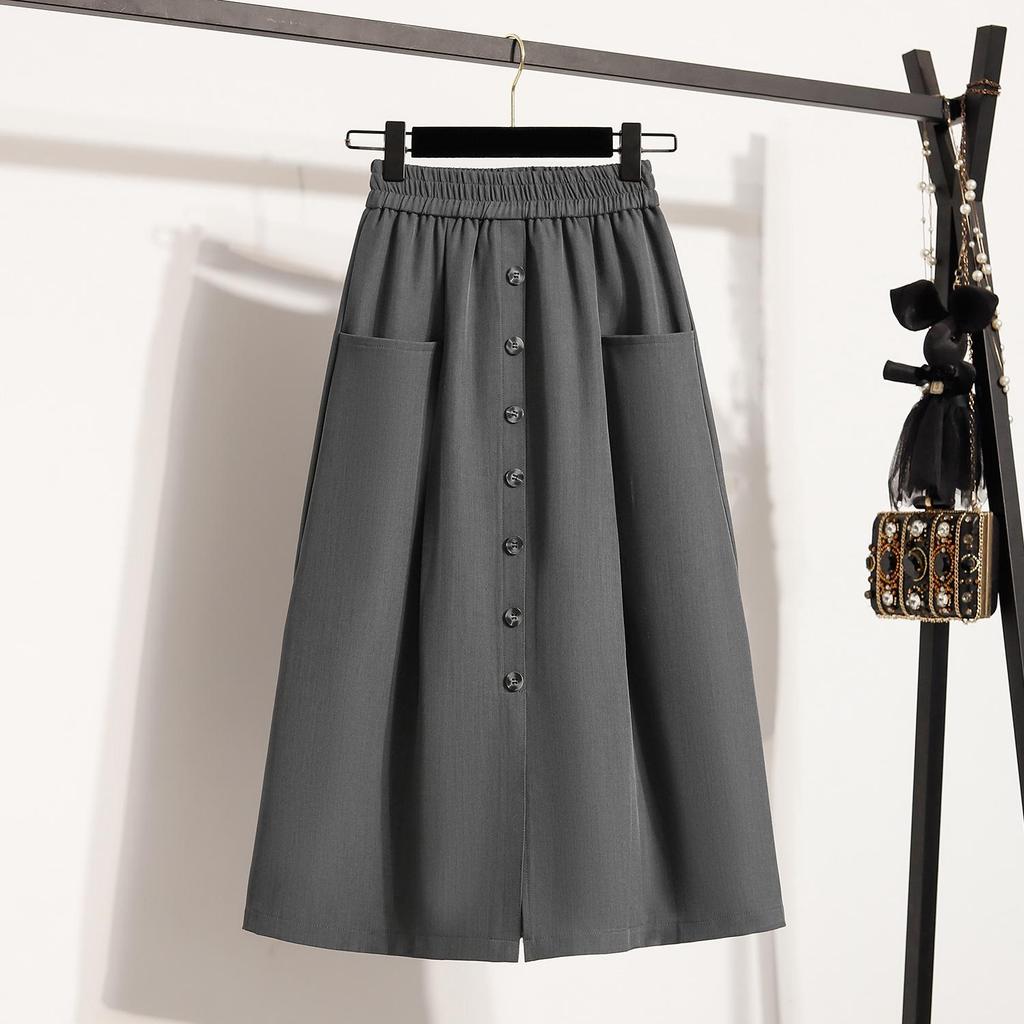 Fuste noi de primăvară de dimensiuni mari pentru femei, cu talie elastică, supradimensionate, la modă, linie A, fuste lungi pliate solide