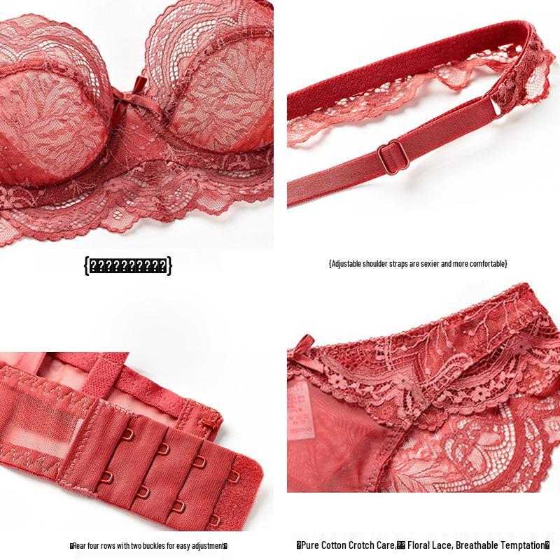 Women's Year of the Rat Red Lingerie Set: Bridal Push-up Bra & Panty, Side Support, Anti-Sagging, Sexy Thin Design