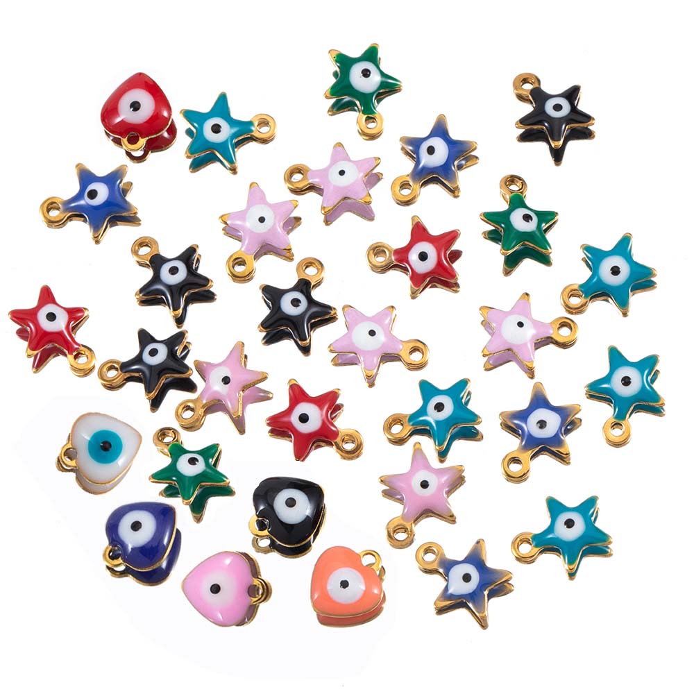 20pcs Stainless Steel Enamel Colorful Evil Eye Charm Star Pendant Connectors DIY Women Jewelry Making Necklaces Earring Supplies
