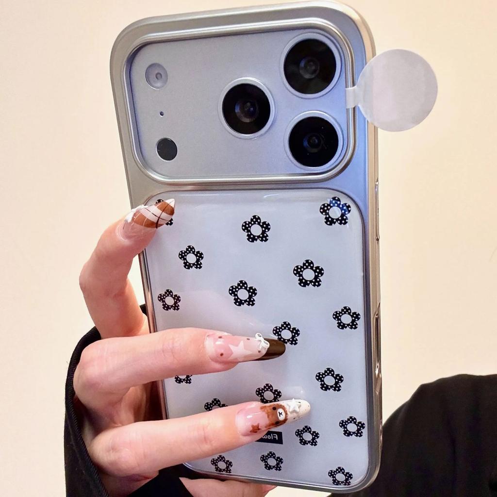 Black and white polka dots small floral application Apple 16/17Pro mobile phone case IP15 Epoxy water condensation 14 advanced 13 fashion
