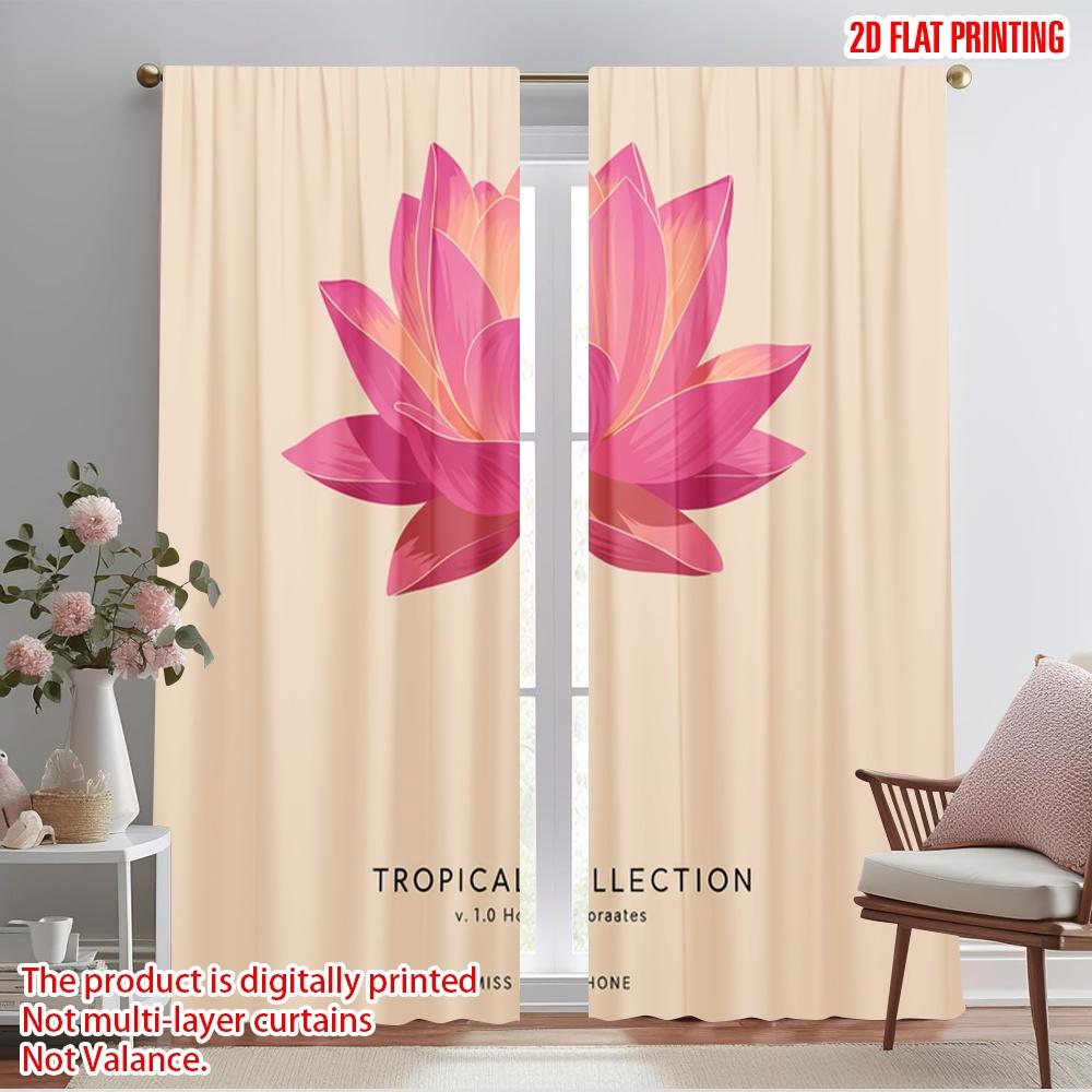 

2pcs 2D flat printing Curtains Tropical Lotus Flower 100% Polyester Fabric Without Electricity Family Party Perfect for 52.50×116.00 CM 2pcs