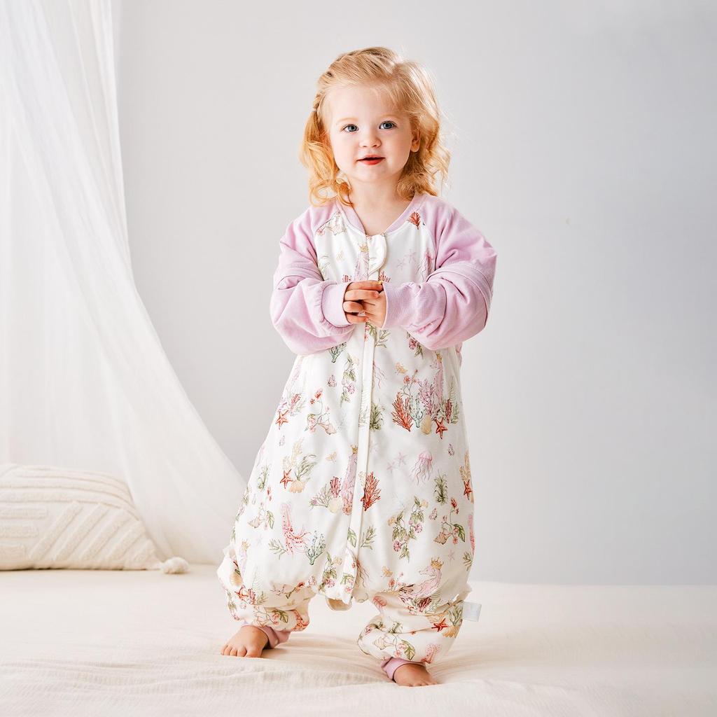 Quilted Baby Sleeping Bag with Removable Sleeves for Autumn/Winter, Split-Leg Design, Anti-Kick, Class A Warmth