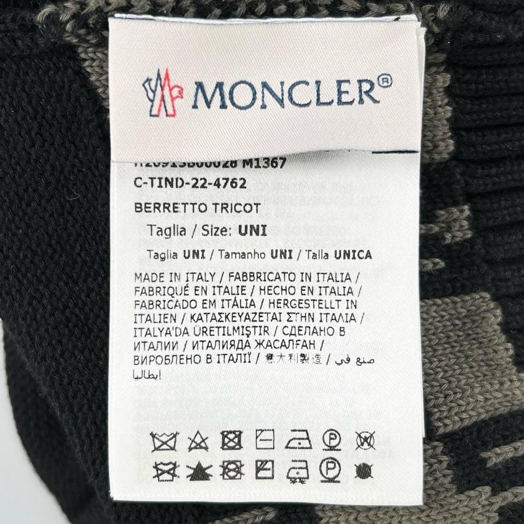 Ausgezeichnete MONCLER Strickmütze BERRETTO Logo-Patch schwarze Baumwolle Damen Gebraucht
