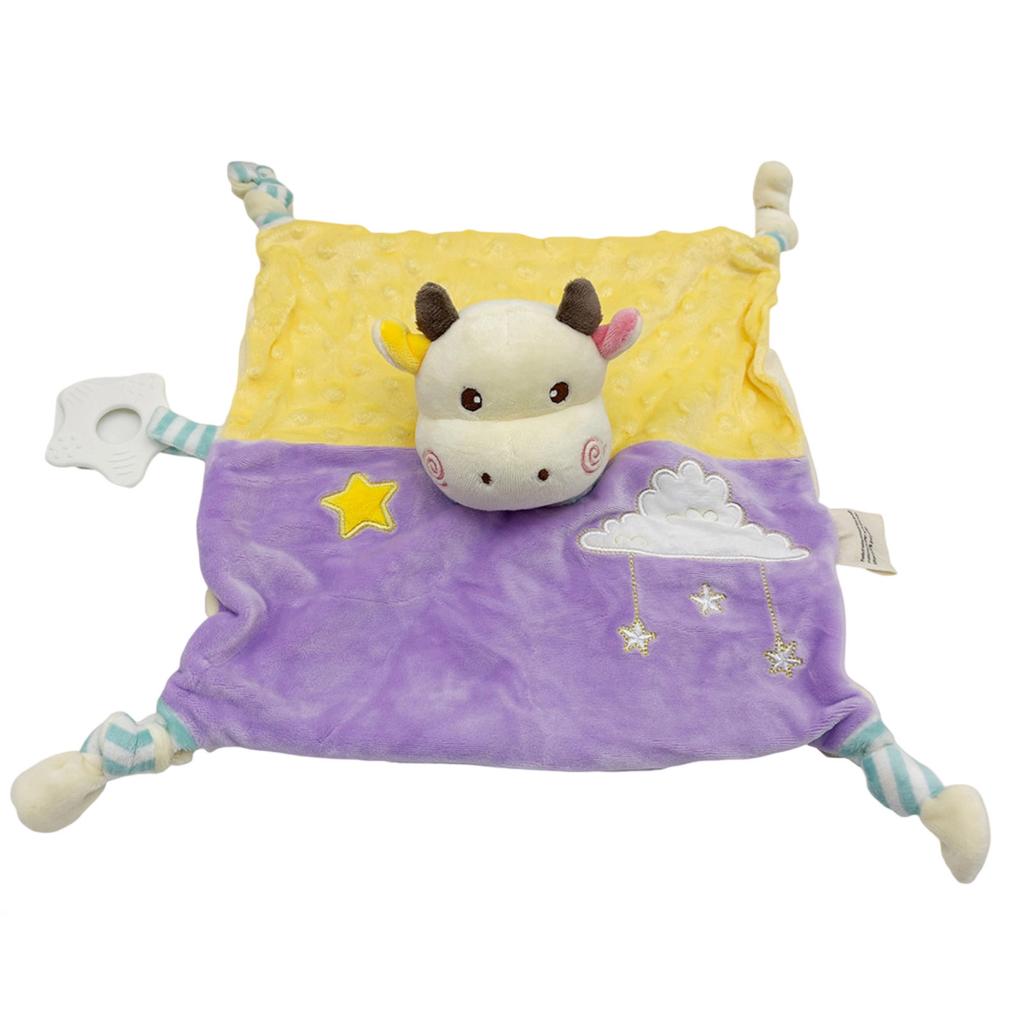 Baby Blanket with Teether , Sensory Plush Lovey , Bumpy Velvet Bib , Sleep Comfort Companion for Infant Boys Girls
